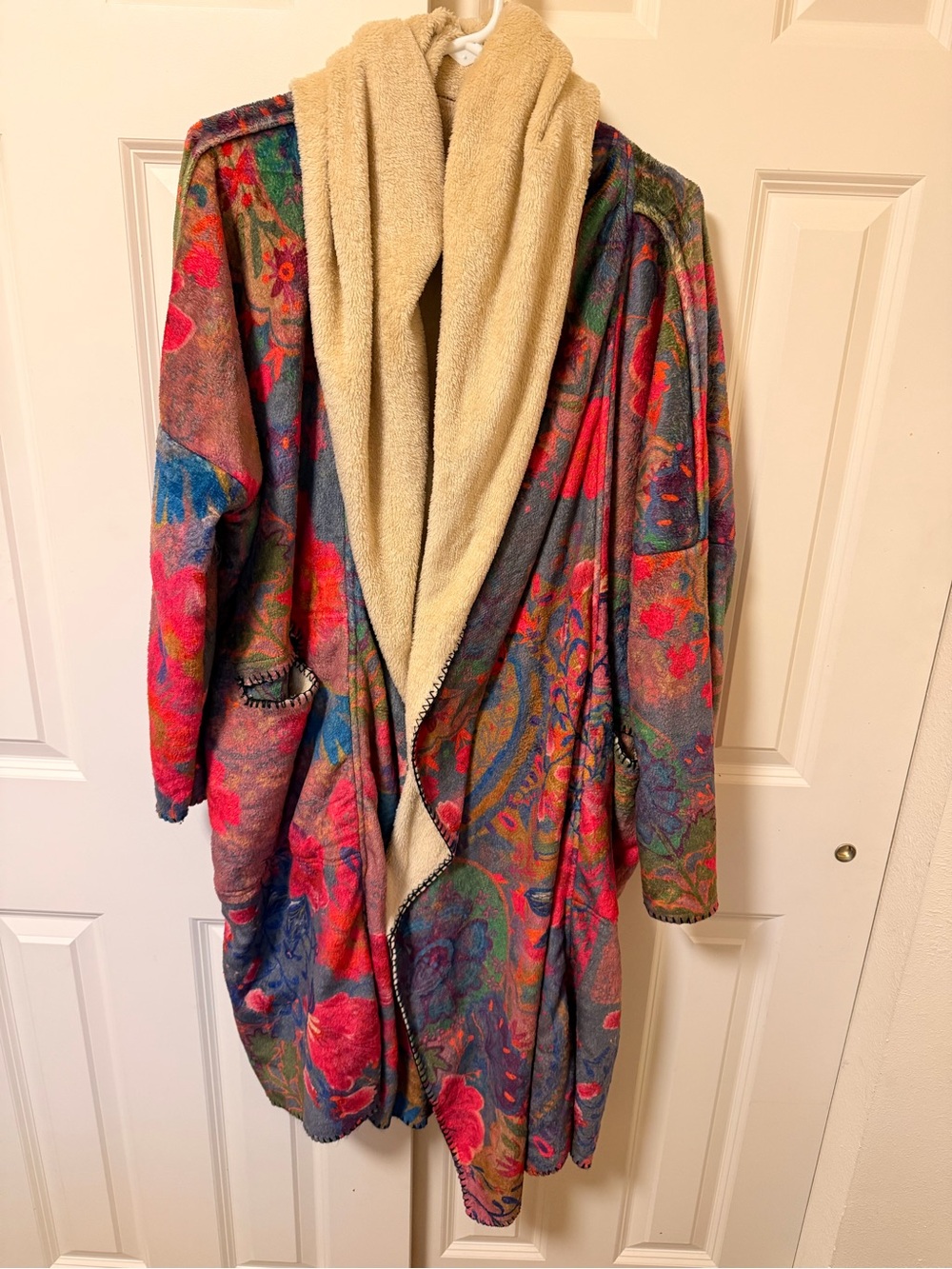 Natural Life Cozy Blanket Kimono Sherpa Floral Hooded Cardigan S/M